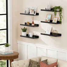 Load image into Gallery viewer, BAYKA 15.7x4.13" Floating Shelves for Wall,Room Decor,Raised Lip,6 Pack Wooden Picture Ledge, Lego Display, Bookshelf, Trinkets, Perfume, Storage in Bedroom,Bathroom,Living Room,Kids Room,Black