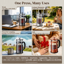 Load image into Gallery viewer, Veken French Press Coffee Maker 21oz 0.6 L, Heat Resistant Thickened Borosilicate Glass, No Plastic Touching Cafe, Single Serve Small Pot, Stainless Steel Brewer, Teapot for Kitchen Camping, Copper