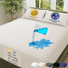 Load image into Gallery viewer, OhGeni Waterproof Mattress Protector,Queen Size Soft Bamboo Viscose Top Layer Pad,3D-Air Fabric Cooling Breathable Fitted Sheets, Washable Bed Cover,Deep Pocket Noiseless Over 99 Count Hex Bumps