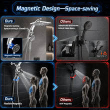 Load image into Gallery viewer, Veken 12" Rain Shower Head with Handheld,High Pressure Power Wash,Magnetic | Dual Shower Heads Combo,8-Mode Hand Held Spray,Wand,Double Detachable Rainfall Showerhead with Arm,Bathroom Set,Chrome,Silver