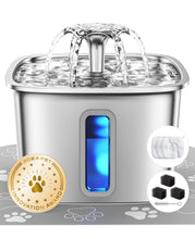 Load image into Gallery viewer, Veken Innovation Award Winner Stainless Steel Cat Water Fountain, 108oz/3.2L Automatic Pet Fountain Dog Water Dispenser with 3 Replacement Filters &amp; Silicone Mat, Gifts for Cats, Dogs (Silver)