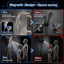 Load image into Gallery viewer, Veken 12" Rain Shower Head with Handheld,High Pressure Power Wash,Magnetic | Starlight,Dual Shower Heads Combo,8-Mode Hand Held Spray with Hose,Double Detachable Rainfall Showerhead,Bathroom Accessories