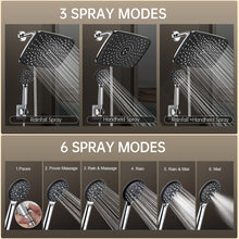 Load image into Gallery viewer, Ophanie 12 Inch High Pressure Rain Shower Head Combo - Wide Rainfall &amp; 5 Spray Handheld Showerhead, Dual Anti-Clog Nozzles for Ultimate Shower Experience
