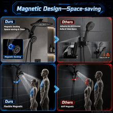 Load image into Gallery viewer, Veken 12" Rain Shower Head with Handheld,High Pressure Power Wash,Magnetic | Dual Shower Heads Combo,8-Mode Hand Held Spray with Hose,Double Detachable Rainfall Showerhead,Best Matte Black Shower System