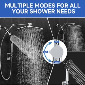 Ophanie 12 Inch High Pressure Rain Shower Head Combo with Adjustable Extension Arm - Wide Rainfall & 5 Spray Handheld Showerhead, Dual Anti-Clog Nozzles for Ultimate Shower Experience