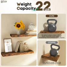 Load image into Gallery viewer, Ophanie 22.5 inch 2 Pack Wood Floating Shelves, Hanging Float Shelf for Wall Mounted Decorative Shelves, 6.7 x 23 Inch, Set of 2, Rustic Brown
