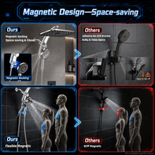 Load image into Gallery viewer, Veken 14" Luxurious Shower Head with Handheld,Full Body Coverage,Power Wash | Magnetic Hand Held,Dual Rain Shower Heads Combo,Large Rainfall,Double Detachable Showerhead,Ducha Para Shower,Chrome,Sliver