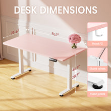 Load image into Gallery viewer, Veken 55 Inch Large Electric Standing Desk, Gaming Table, Pink Height Adjustable Sit Stand Up Computer Tables for Home Office, Study , Writing, Suit students, employees and group work