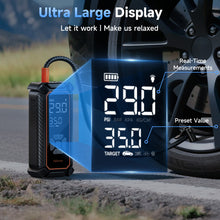 Load image into Gallery viewer, Ophanie Tire Inflator Portable Air Compressor, 9000mAh, 150PSI, Auto Air Pump for Car Tires, Motorcycle, Bicycle, Electric Pump with LED Light，Digital Pressure Gauge &amp; Auto Shut-Off