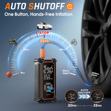 Load image into Gallery viewer, Ophanie Cordless Tire Inflator Portable Air Compressor, 160PSI, 6000mAh Long Range Battery, Air Pump for Car Tires, Bike, Motorcycle, Electric Pump with LED Light &amp; Digital Pressure Gauge