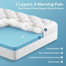 Load image into Gallery viewer, Ophanie 4-inch Dual Layer Mattress Topper with Mattress Pad Cover, 2&quot; Gel Memory Foam and 2&quot; Down Alternative Pillow Top - Medium Support, Deep-Pocket Skirt, Cooling