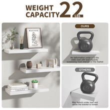 Load image into Gallery viewer, Ophanie 16 inch Wood Floating Shelves, Hanging Float Shelf for Bathroom, Bedroom, Living Room, Kitchen with 22lbs Capacity, Wall Mounted Decorative Shelves, 16 x 6.7x 1.1 Inch, Set of 3, White