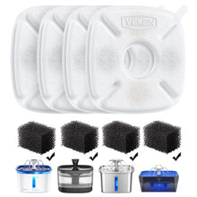 Load image into Gallery viewer, Veken Cat Water Fountain Filter, Classic 4 Pack Replacement Filters &amp; 4 Pack Replacement Pre-Filter Sponges for 50oz, 84oz, 95oz or 108oz Automatic Pet Fountain Dog Water Dispenser
