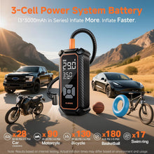 Load image into Gallery viewer, OlarHike Tire Inflator Portable Air Compressor,Dual Power-3*3000mAh &amp;12V DC | Ultra Fast Inflation, For Car Tires, SUVs, Pickup Trucks, Bikes, Cordless Electric Pump, LED Light &amp; Digital Pressure Gauge