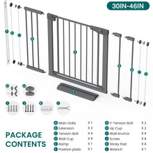Load image into Gallery viewer, Cumbor 30-46" Baby Gate for Stairs, Auto-Close Dog Gate Indoor Cool Gray Easy Install Pressure Mounted Pet Gates for Doorways, Dual Lock Safety Proofing for Babies &amp; Pets, Mom's Choice Awards Winner