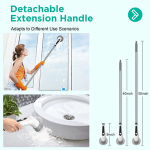 Ophanie Electric Spin Scrubber, Shower Scrubber with Long Handle and 9 Replaceable Brush Heads, IPX8 Cordless Power Scrubber & 2 Speeds, Electric Cleaning Brush for Bathroom, Tub, Tile, Floor, Glass