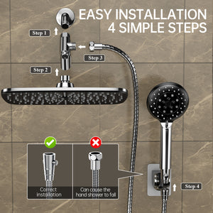 Ophanie 12 Inch High Pressure Rain Shower Head Combo - Wide Rainfall & 5 Spray Handheld Showerhead, Dual Anti-Clog Nozzles for Ultimate Shower Experience