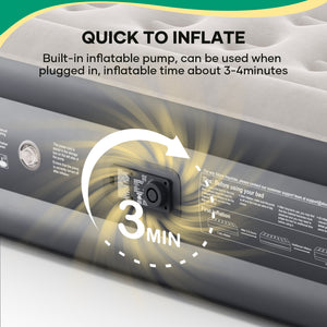 Ophanie Queen Air Mattress 18in Puncture Resistant Air Beds with Built in Pump, Elevated Quick Inflation/Deflation Inflatable Beds for Camping, Indoor Colchon, Guests Air Bed, Drak Gray