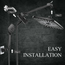 Load image into Gallery viewer, 5-Setting High Pressure Shower Head, 12 inch Rain Shower Head with Handheld and Hose,Chrome &amp; Black