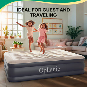 Ophanie Queen Air Mattress 18in Puncture Resistant Air Beds with Built in Pump, Elevated Quick Inflation/Deflation Inflatable Beds for Camping, Indoor Colchon, Guests Air Bed, Drak Gray