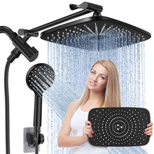 Load image into Gallery viewer, 5-Setting High Pressure Shower Head, 12 inch Rain Shower Head with Handheld and Hose,Chrome &amp; Black