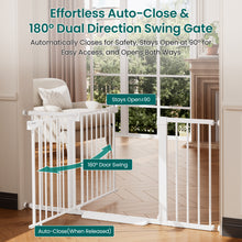 Load image into Gallery viewer, Cumbor 30-54" Extra Wide Baby Gate for Stairs, Auto Close Dog Gate White Dual Lock Pet Gate Indoor, Easy Install Safety Gate for Doorways, Hallway &amp; Kitchen, Easy Walk Thru Proofing for Babies &amp; Pet