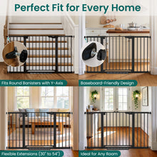 Load image into Gallery viewer, Cumbor 30-54" Extra Wide Baby Gate for Stairs &amp; Auto Close Dog Gate Black Dual Lock Easy Install Pet Gate for Doorways, Hallways &amp; Kitchen, Pressure Mounted, Easy Walk Thru Safety Proofing