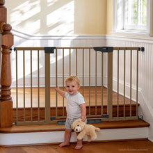 Load image into Gallery viewer, Cumbor 30-54" Extra Wide Baby Gate, Dual Lock &amp; Auto Close Dog Gate Brown Easy Install Pet Gate with 2-Way Opening and One-Hand Access; Extra Wide Walk-Through Access for Stairs, Doorways &amp; Kitchens