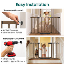 Load image into Gallery viewer, Cumbor 30-54" Extra Wide Baby Gate, Dual Lock &amp; Auto Close Dog Gate Brown Easy Install Pet Gate with 2-Way Opening and One-Hand Access; Extra Wide Walk-Through Access for Stairs, Doorways &amp; Kitchens
