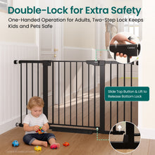Load image into Gallery viewer, Cumbor 30-54" Extra Wide Baby Gate for Stairs &amp; Auto Close Dog Gate Black Dual Lock Easy Install Pet Gate for Doorways, Hallways &amp; Kitchen, Pressure Mounted, Easy Walk Thru Safety Proofing