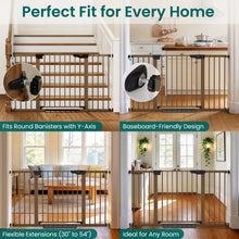 Load image into Gallery viewer, Cumbor 30-54" Extra Wide Baby Gate, Dual Lock &amp; Auto Close Dog Gate Brown Easy Install Pet Gate with 2-Way Opening and One-Hand Access; Extra Wide Walk-Through Access for Stairs, Doorways &amp; Kitchens