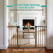 Load image into Gallery viewer, Cumbor 30-54" Extra Wide Baby Gate, Dual Lock &amp; Auto Close Dog Gate Brown Easy Install Pet Gate with 2-Way Opening and One-Hand Access; Extra Wide Walk-Through Access for Stairs, Doorways &amp; Kitchens