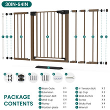 Load image into Gallery viewer, Cumbor 30-54" Extra Wide Baby Gate, Dual Lock &amp; Auto Close Dog Gate Brown Easy Install Pet Gate with 2-Way Opening and One-Hand Access; Extra Wide Walk-Through Access for Stairs, Doorways &amp; Kitchens