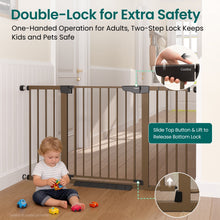 Load image into Gallery viewer, Cumbor 30-54" Extra Wide Baby Gate, Dual Lock &amp; Auto Close Dog Gate Brown Easy Install Pet Gate with 2-Way Opening and One-Hand Access; Extra Wide Walk-Through Access for Stairs, Doorways &amp; Kitchens