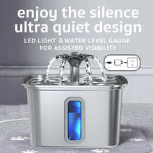 Load image into Gallery viewer, Veken Innovation Award Winner Stainless Steel Cat Water Fountain, 108oz/3.2L Automatic Pet Fountain Dog Water Dispenser with 3 Replacement Filters &amp; Silicone Mat, Gifts for Cats, Dogs (Silver)