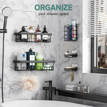 Load image into Gallery viewer, Ophanie Shower Caddy 6 Pack, Large Capacity Adhesive Bathroom Shower Organizer for Bathroom Storage, No Drilling, Rustproof Stainless Steel Shower Shelves, Black