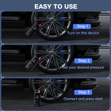 Load image into Gallery viewer, Ophanie Cordless Portable Tire Inflator - 160 Psi Digital Pressure Gauge, Air Compressor for Car Tires with Automatic Shutoff, Emergency LED Light, Compact Automotive Pump, Includes Storage Bag