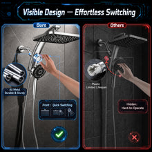 Load image into Gallery viewer, Veken 12" Rain Shower Head with Handheld,High Pressure Power Wash,Magnetic | Dual Shower Heads Combo,8-Mode Hand Held Spray,Wand,Double Detachable Rainfall Showerhead with Arm,Bathroom Set,Chrome,Silver