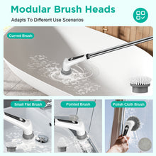 Load image into Gallery viewer, Ophanie Electric Spin Scrubber, Shower Scrubber with Long Handle and 9 Replaceable Brush Heads, IPX8 Cordless Power Scrubber &amp; 2 Speeds, Electric Cleaning Brush for Bathroom, Tub, Tile, Floor, Glass