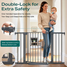 Load image into Gallery viewer, Cumbor 30-46" Baby Gate for Stairs, Auto-Close Dog Gate Indoor Cool Gray Easy Install Pressure Mounted Pet Gates for Doorways, Dual Lock Safety Proofing for Babies &amp; Pets, Mom's Choice Awards Winner