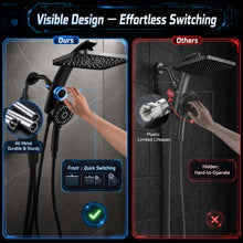 Load image into Gallery viewer, Veken 12" Rain Shower Head with Handheld,High Pressure Power Wash,Magnetic | Dual Shower Heads Combo,8-Mode Hand Held Spray with Hose,Double Detachable Rainfall Showerhead,Best Matte Black Shower System