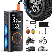 Load image into Gallery viewer, Ophanie Cordless Portable Tire Inflator - 160 PSI, 6000mAh Long Range Battery, Air Pump for Car Tires, Bike, Bicycle, Motorcycles, Electric Pump with LED Light &amp; Digital Pressure Gauge