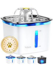 Load image into Gallery viewer, Veken Innovation Award Winner 95oz/2.8L Cat Water Fountain with Stainless Steel Lid, Automatic Pet Fountain Dog Water Dispenser with Replacement Filters for Cats, Dogs (Silver, Stainless Steel)