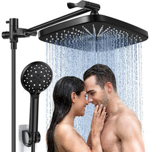 Load image into Gallery viewer, Veken 5-Setting Shower Head, 12 inch Rain Shower Head with Handheld and 70 inch Anti-Tangle Hose, Black