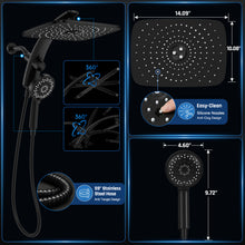 Load image into Gallery viewer, Veken 14" Luxurious Shower Head with Handheld,Full Body Coverage,Power Wash | Magnetic Hand Held,Best Dual Rain Shower Heads Combo,Large Rainfall,Double Detachable Showerhead,Ducha Para Baño,Matte Black