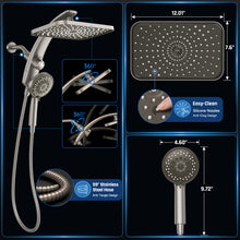 Load image into Gallery viewer, Veken 12" Rain Shower Head with Handheld,High Pressure Power Wash,Magnetic | Starlight,Dual Shower Heads Combo,8-Mode Hand Held Spray with Hose,Double Detachable Rainfall Showerhead,Bathroom Accessories