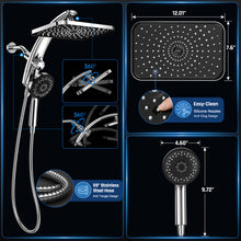 Load image into Gallery viewer, Veken 12" Rain Shower Head with Handheld,High Pressure Power Wash,Magnetic | Dual Shower Heads Combo,8-Mode Hand Held Spray,Wand,Double Detachable Rainfall Showerhead with Arm,Bathroom Set,Chrome,Silver