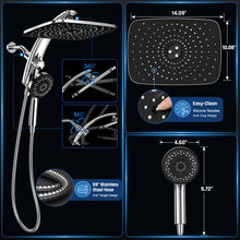 Load image into Gallery viewer, Veken 14" Luxurious Shower Head with Handheld,Full Body Coverage,Power Wash | Magnetic Hand Held,Dual Rain Shower Heads Combo,Large Rainfall,Double Detachable Showerhead,Ducha Para Shower,Chrome,Sliver