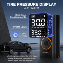 Load image into Gallery viewer, OlarHike Tire Inflator Portable Air Compressor, Cordless Electric Bike Pump | Smart Dual Hose System,Auto Stop Air Pump for Car Tires,Bicycles,Motorcycles with LED Light &amp; Digital Pressure Gauge