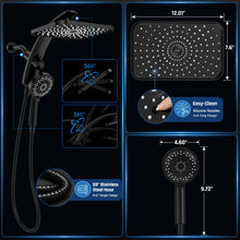 Load image into Gallery viewer, Veken 12" Rain Shower Head with Handheld,High Pressure Power Wash,Magnetic | Dual Shower Heads Combo,8-Mode Hand Held Spray with Hose,Double Detachable Rainfall Showerhead,Best Matte Black Shower System